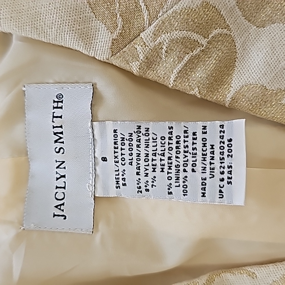 Jaclyn Smith Jacket Gold Cream Lined 3/4 Sleeves Gold Pearl Buttonsβ Size 8 VTG - Picture 2 of 12